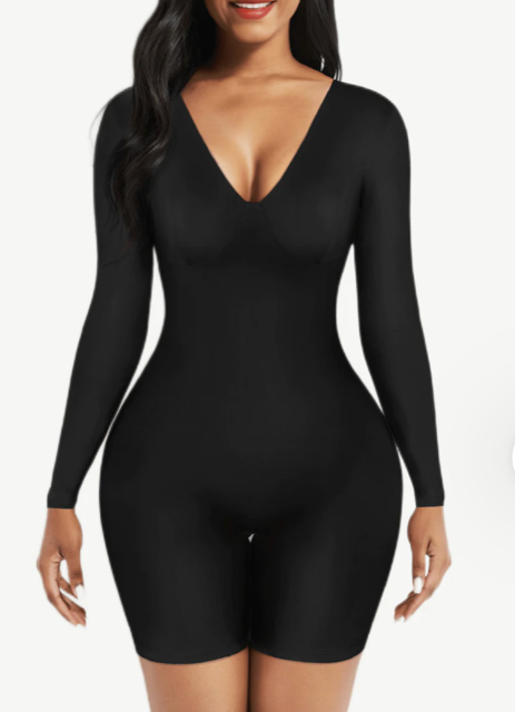 Deep V-Neckline Mid-Thigh Tummy Control Jumpsuit